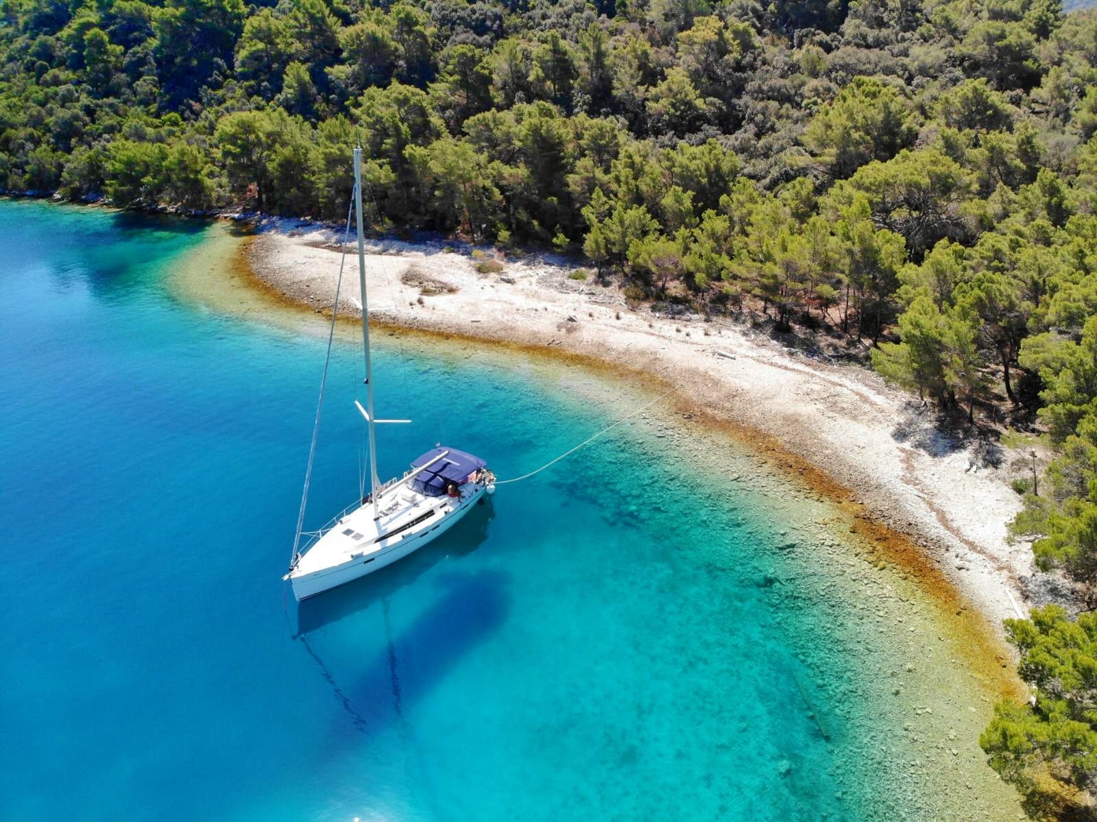 Sailing yacht on anchorage in a bay on Adriatic