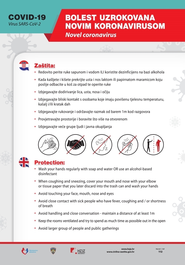 List of basic protective measures against the new coronavirus on Croatian and English language